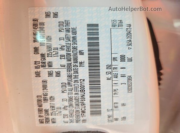 1FMCU9F69NUB00112 2022 FORD ESCAPE White Engine compartment view