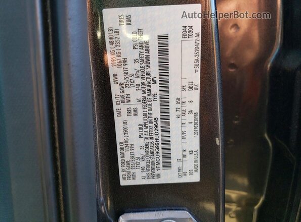 1FMCU9G99HUD29645 2017 FORD ESCAPE Gray Вид наклейки з VIN-кодом
