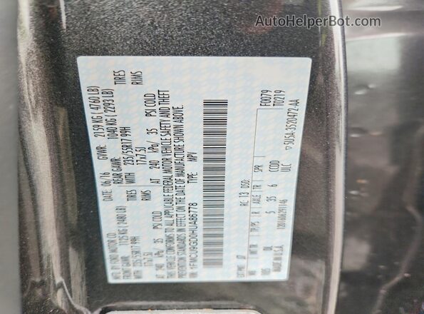 1FMCU9GD0HUA86778 2017 FORD ESCAPE Gray Vista de la etiqueta del VIN