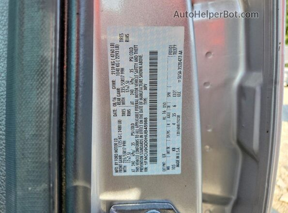 1FMCU9GD0HUB45988 2017 FORD ESCAPE Silver VIN კოდის სტიკერის ხედი