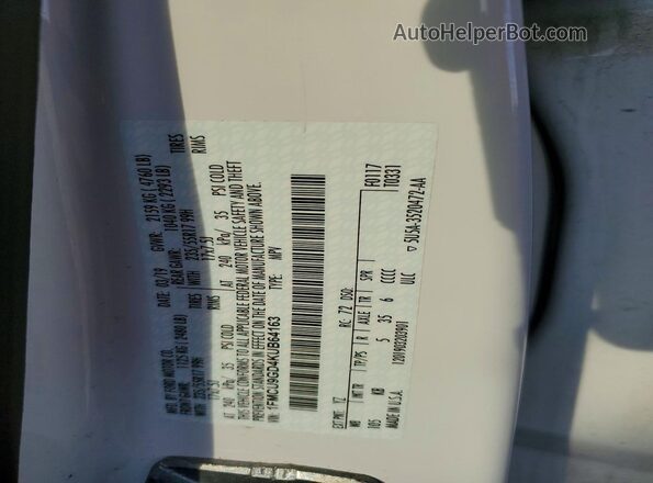 1FMCU9GD4KUB64163 2019 FORD ESCAPE White Vista interior de 360 grados