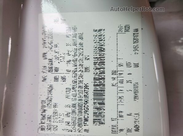 1FMCU9GD5KUB97995 2019 FORD ESCAPE Белый Вид наклейки с VIN-кодом