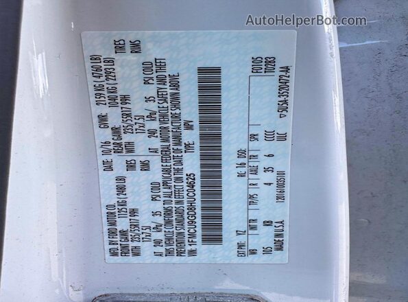 1FMCU9GD8HUC04625 2017 FORD ESCAPE White Հետևի նստատեղերի տեսք