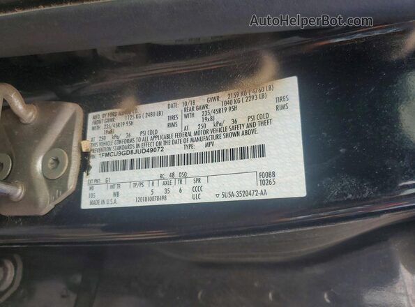 1FMCU9GD8JUD49072 2018 FORD ESCAPE Черный Вид наклейки с VIN-кодом