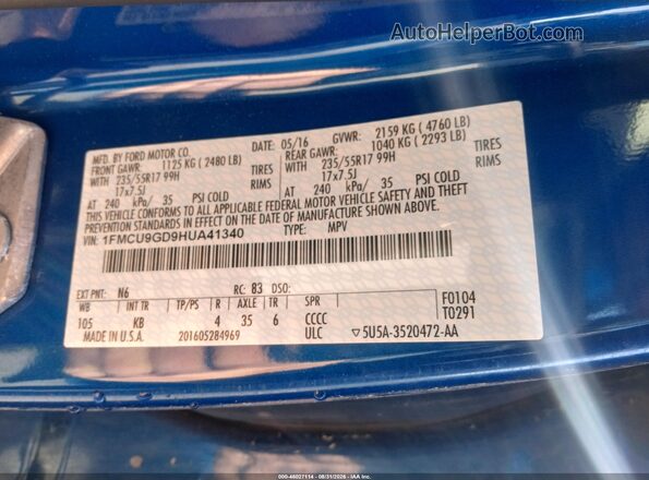 1FMCU9GD9HUA41340 2017 FORD ESCAPE Blue Engine compartment view