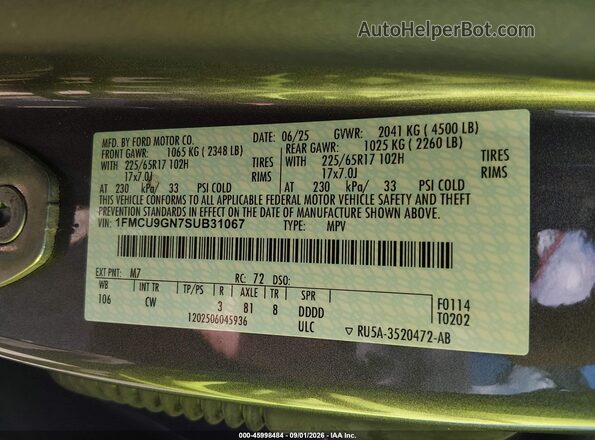 1FMCU9GN7SUB31067 2025 FORD ESCAPE Серый Вид подкапотного пространства