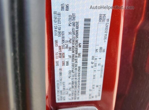 1FMCU9GX8GUB93568 2016 FORD ESCAPE Red Շարժիչի բաժամունքի տեսք