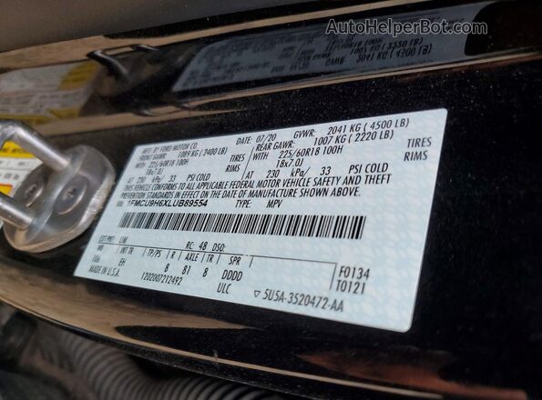 1FMCU9H6XLUB89554 2020 FORD ESCAPE Black Вид наклейки з VIN-кодом