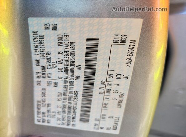 1FMCU9HD7JUC89459 2018 FORD ESCAPE Серебряный Вид наклейки с VIN-кодом