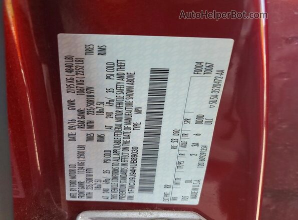 1FMCU9J94HUB89030 2017 FORD ESCAPE Red Vista de la etiqueta del VIN