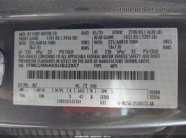 1FMCU9NA6SUB22957 2025 FORD ESCAPE Серый Вид подкапотного пространства