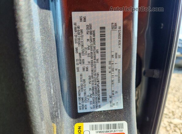 1FMDE5BH3PLB77181 2023 FORD BRONCO Gray Widok naklejki z numerem VIN