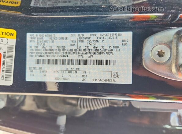 1FMDE7BH3RLB36824 2024 FORD BRONCO Black Vista de la etiqueta del VIN