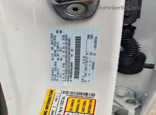 1FMDE8BH3RLA80907 2024 FORD BRONCO White VIN կոդի պիտակի տեսք