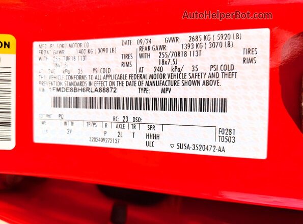 1FMDE8BH6RLA88872 2024 FORD BRONCO Red Սալոնի 360 աստիճան տեսք