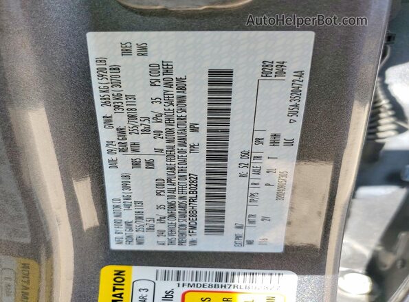 1FMDE8BH7RLB02827 2024 FORD BRONCO Gray Widok naklejki z numerem VIN