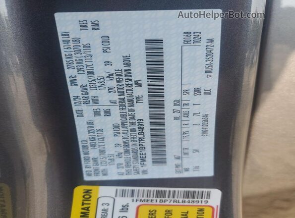 1FMEE1BP7RLB48919 2024 FORD BRONCO Gray VIN կոդի պիտակի տեսք