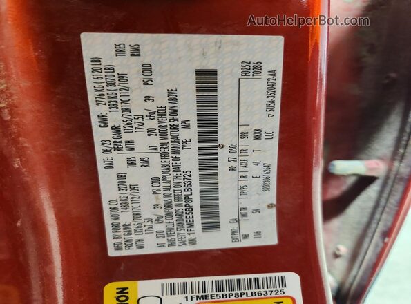 1FMEE5BP8PLB63725 2023 FORD BRONCO Burgundy Widok naklejki z numerem VIN