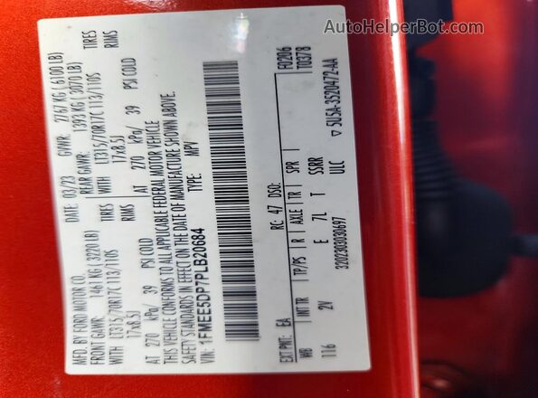 1FMEE5DP7PLB20684 2023 FORD BRONCO Red VIN sticker view