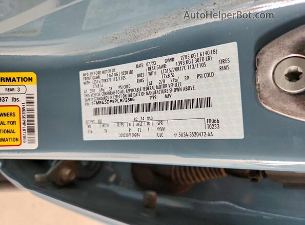 1FMEE5DP9PLB72866 2023 FORD BRONCO Teal VIN կոդի պիտակի տեսք