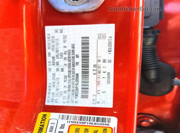 1FMEE9BP1RLB50048 2024 FORD BRONCO Red Вид наклейки з VIN-кодом