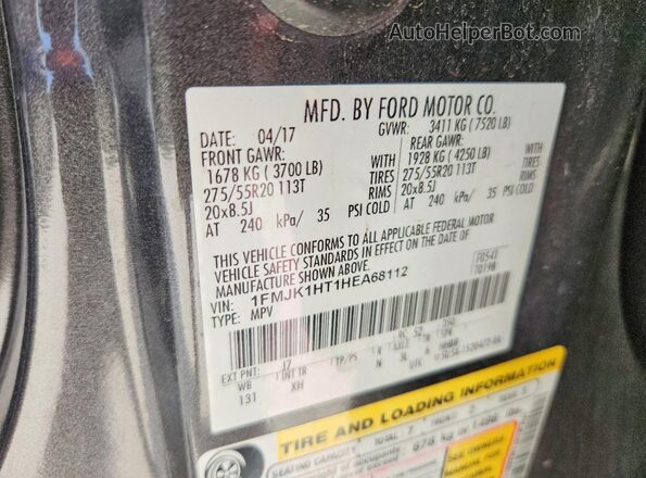 1FMJK1HT1HEA68112 2017 FORD EXPEDITION Charcoal Vista del compartimento del motor
