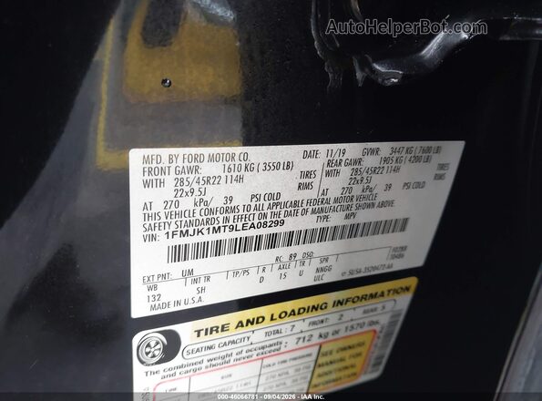 1FMJK1MT9LEA08299 2020 FORD EXPEDITION Black Вид підкапотного простору