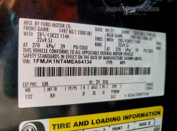 1FMJK1NT4MEA64134 2021 FORD EXPEDITION Black VIN sticker view