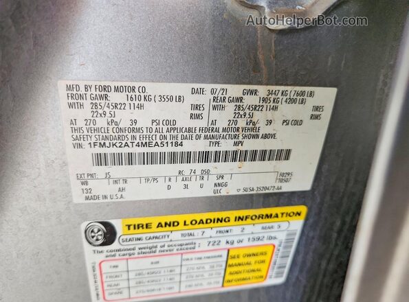 1FMJK2AT4MEA51184 2021 FORD EXPEDITION Серый Вид наклейки с VIN-кодом