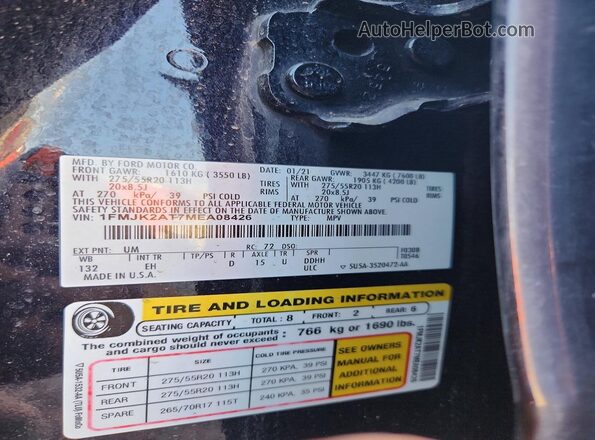 1FMJK2AT7MEA08426 2021 FORD EXPEDITION Black VIN կոդի պիտակի տեսք