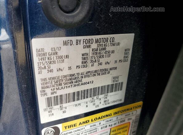 1FMJU1HT3HEA60412 2017 FORD EXPEDITION Blue Вид наклейки з VIN-кодом