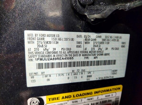 1FMJU2A89REA45085 2024 FORD EXPEDITION Blue Вид наклейки з VIN-кодом