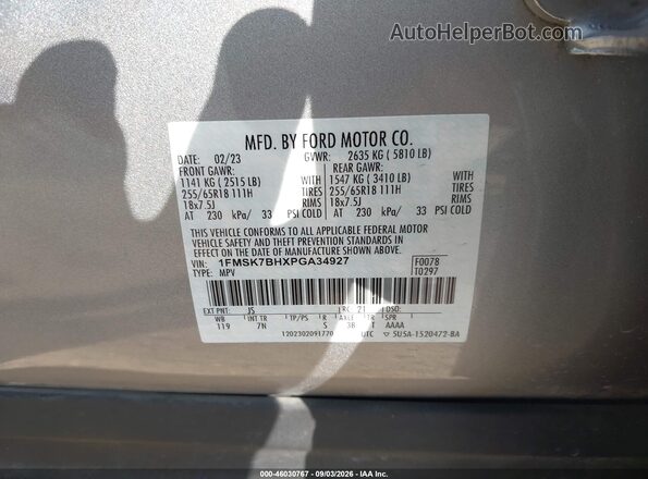 1FMSK7BHXPGA34927 2023 FORD EXPLORER Gray Widok komory silnika