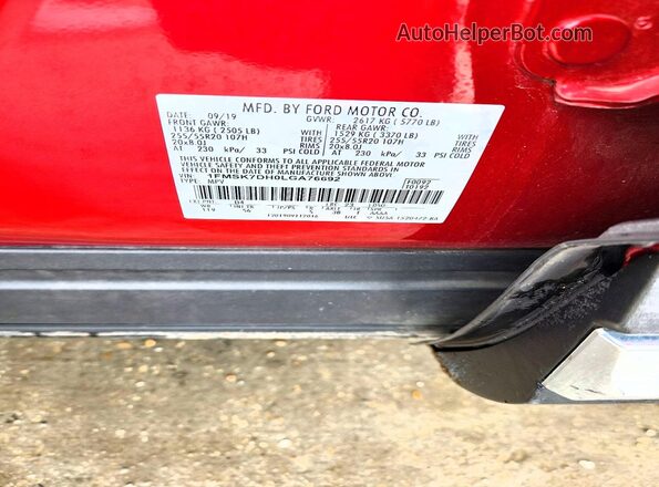 1FMSK7DH0LGA76692 2020 FORD EXPLORER Red VIN կոդի պիտակի տեսք