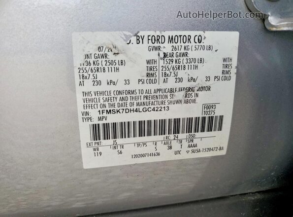 1FMSK7DH4LGC42213 2020 FORD EXPLORER Silver Շարժիչի բաժամունքի տեսք