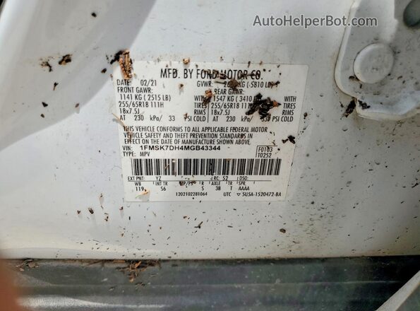 1FMSK7DH4MGB43344 2021 FORD EXPLORER White Vista de la etiqueta del VIN