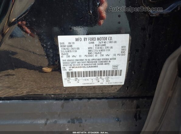 1FMSK8BH0LGA84493 2020 FORD EXPLORER Черный Вид подкапотного пространства