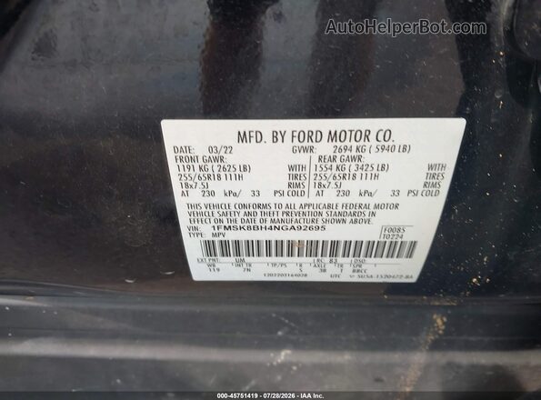 1FMSK8BH4NGA92695 2022 FORD EXPLORER Black Вид підкапотного простору