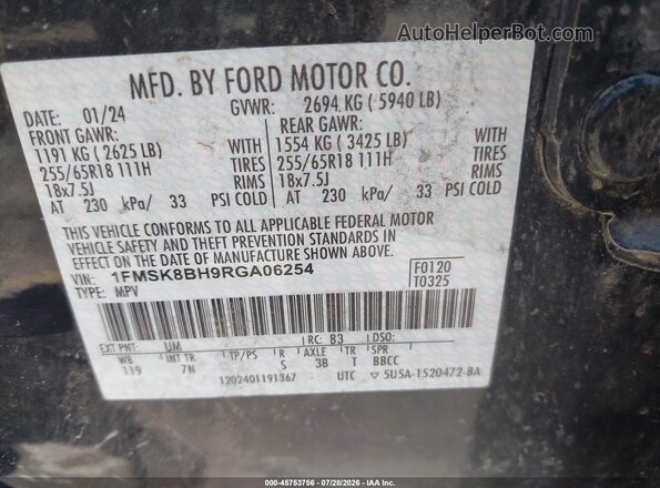 1FMSK8BH9RGA06254 2024 FORD EXPLORER Black Вид підкапотного простору