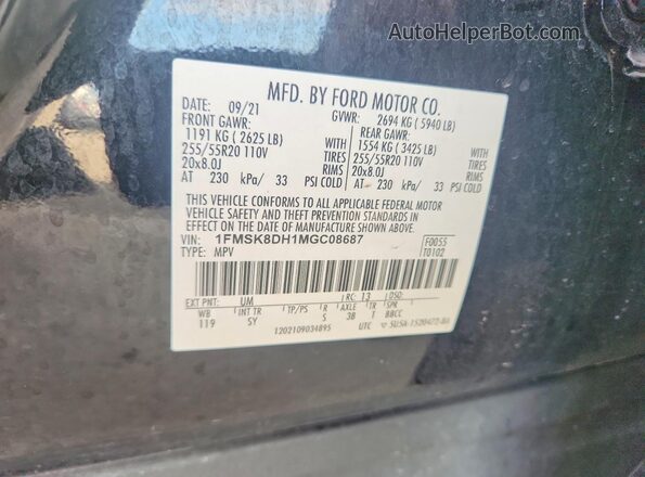 1FMSK8DH1MGC08687 2021 FORD EXPLORER Black VIN կոդի պիտակի տեսք