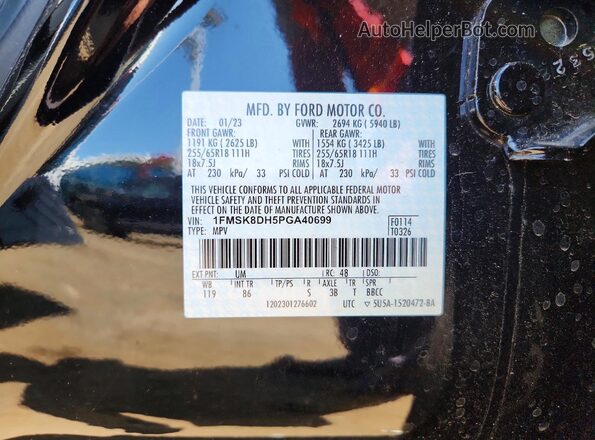1FMSK8DH5PGA40699 2023 FORD EXPLORER Black VIN կոդի պիտակի տեսք