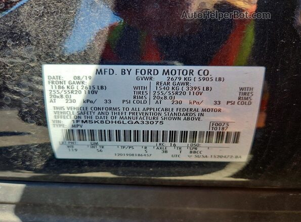 1FMSK8DH6LGA33075 2020 FORD EXPLORER Black VIN կոդի պիտակի տեսք