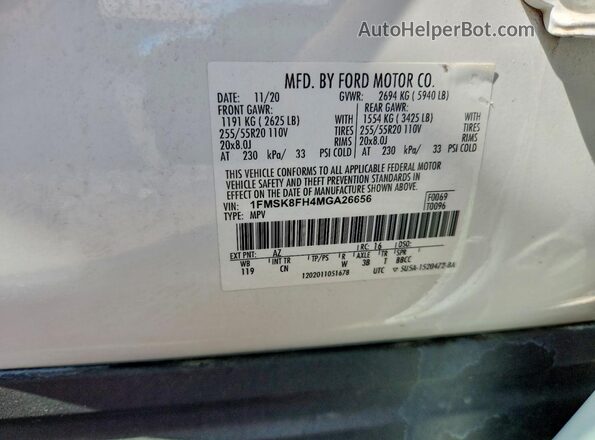 1FMSK8FH4MGA26656 2021 FORD EXPLORER White Vista del compartimento del motor