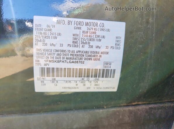 1FMSK8FH7LGA08702 2020 FORD EXPLORER Black Вид підкапотного простору