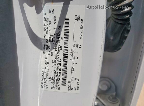 1FT7W2A65MED47344 2021 FORD F250 Белый Вид наклейки с VIN-кодом