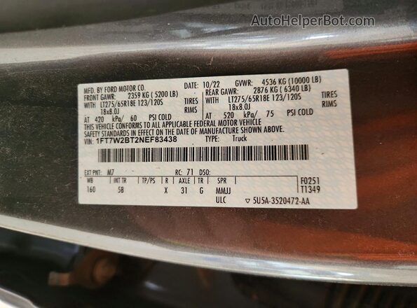 1FT7W2BT2NEF83438 2022 FORD F250 Black Widok komory silnika