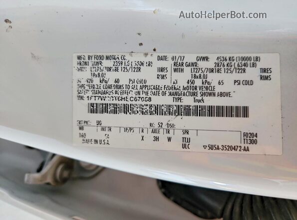 1FT7W2BT6HEC67058 2017 FORD F250 White Widok komory silnika