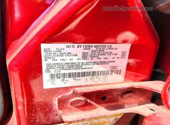 1FT7W2BT9GEB40237 2016 FORD F250 Burgundy Շարժիչի բաժամունքի տեսք