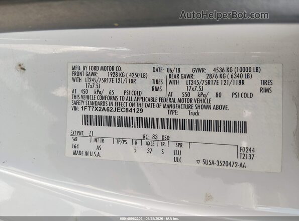 1FT7X2A62JEC84129 2018 FORD F-250 White Engine compartment view