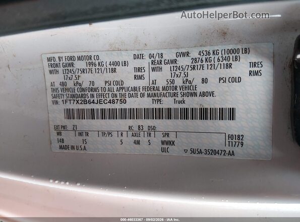 1FT7X2B64JEC48750 2018 FORD F-250 Белый Вид подкапотного пространства